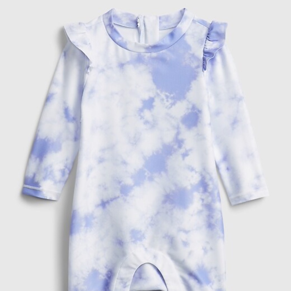 Baby Recycled Tie-Dye Swim Rash Guard One-Piece in Blue/Violet